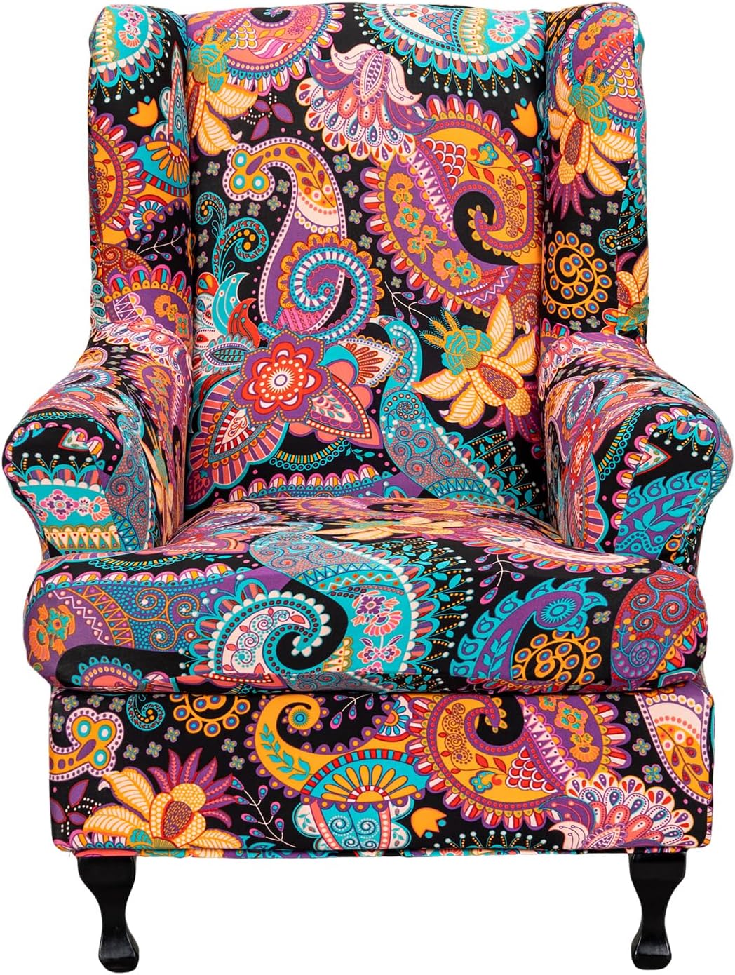 Wing Chair Slipcovers 2 Pieces Stretch Spandex Wingback Chair Covers Sofa Slipcover Printing Wingback Armchair Slipcovers Furniture Protector Couch Soft with Elastic Bottom for Wingback Chairs,12