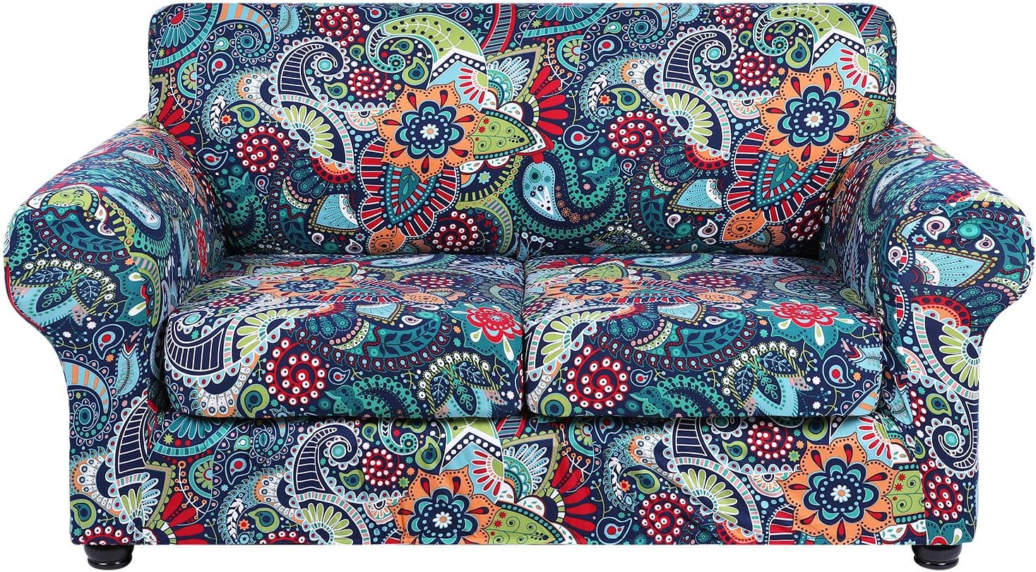hyha Couch Covers, Chair/Sofa Covers, Floral Pattern, Stretch, Printed, 2 Pieces, Armchair Slipcover, Separate Couch Cushion Slipcover, Furniture Protector for Dogs(Armchair, Paisley Floral)