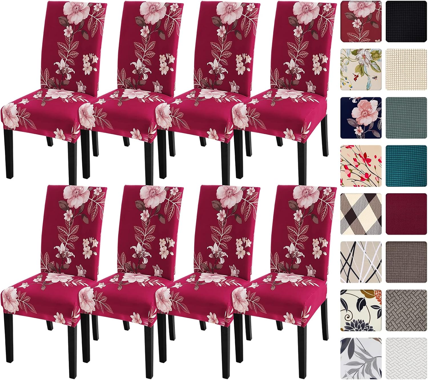 SearchI Chair Covers Slipcovers Set of 4, Spandex Super Fit Stretch Removable Washable Kitchen Parsons Protector for Dining Room,Hotel,Ceremony,Beige+Flowers