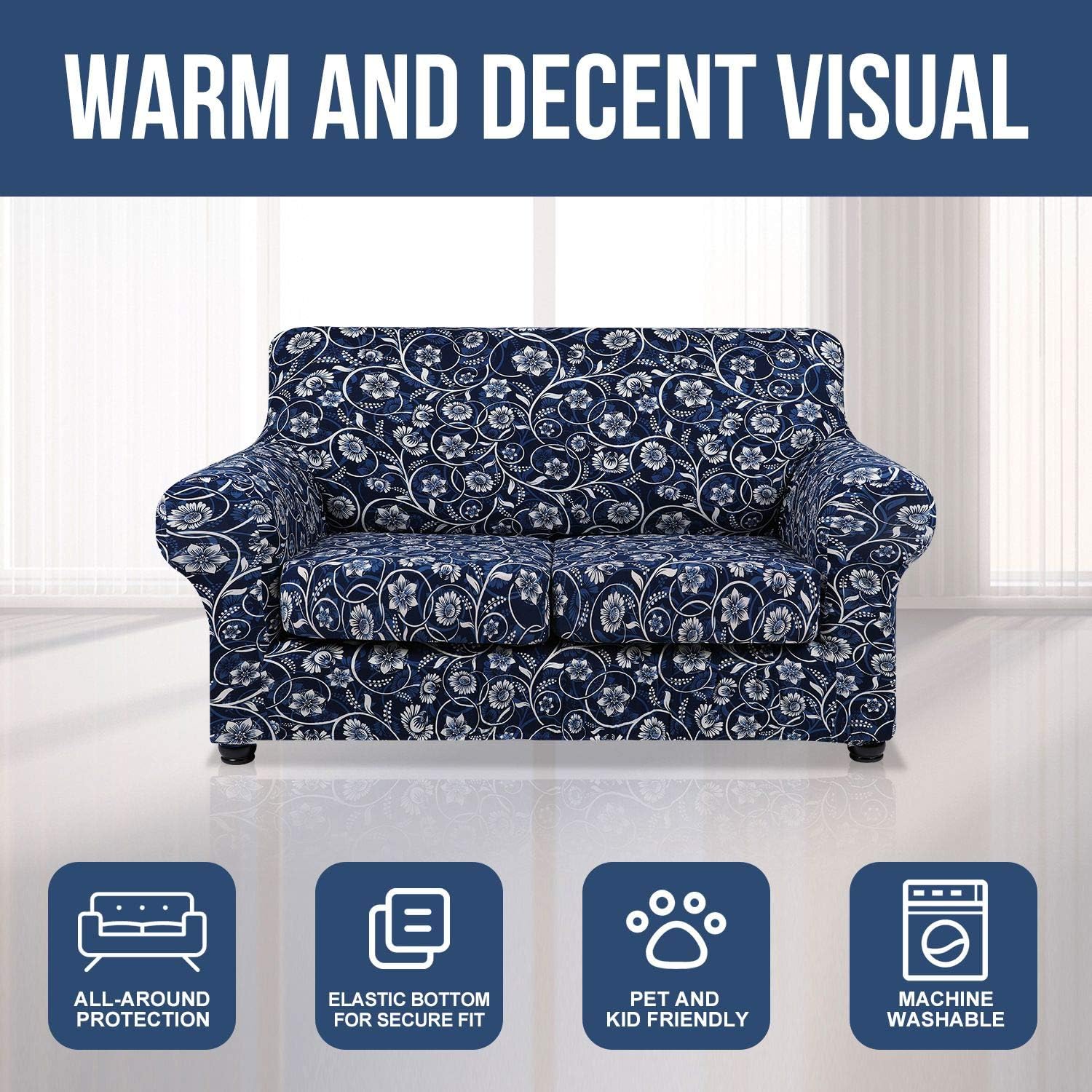 hyha Couch Covers, Chair/Sofa Covers, Floral Pattern, Stretch, Printed, 2 Pieces, Armchair Slipcover, Separate Couch Cushion Slipcover, Furniture Protector for Dogs(Armchair, Paisley Floral)