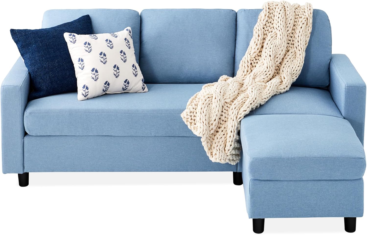 Best Choice Products Upholstered Sectional Sofa for Home, Apartment, Dorm, Bonus Room, Compact Spaces w/Chaise Lounge, 3-Seat, L-Shape Design, Reversible Ottoman Bench, 680lb Capacity - Light Gray