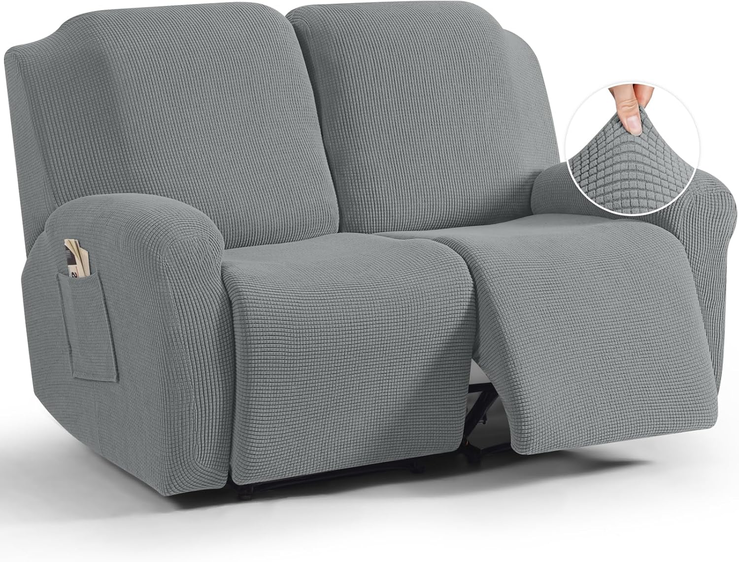 TAOCOCO Recliner Cover 4-Pieces, Recliner Stretch Sofa Slipcover, Recliner Cover 1 Seat, Couch Protector Soft, Furniture Protector Covers with Elastic,Chair Covers Jacquard Pattern (Grey)