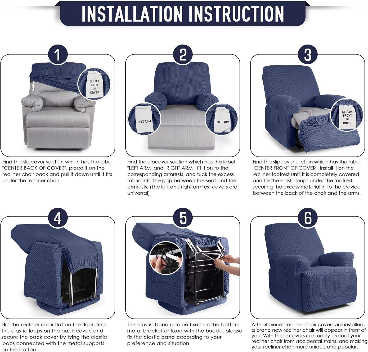 TAOCOCO Recliner Cover 4-Pieces, Recliner Stretch Sofa Slipcover, Recliner Cover 1 Seat, Couch Protector Soft, Furniture Protector Covers with Elastic,Chair Covers Jacquard Pattern (Grey)