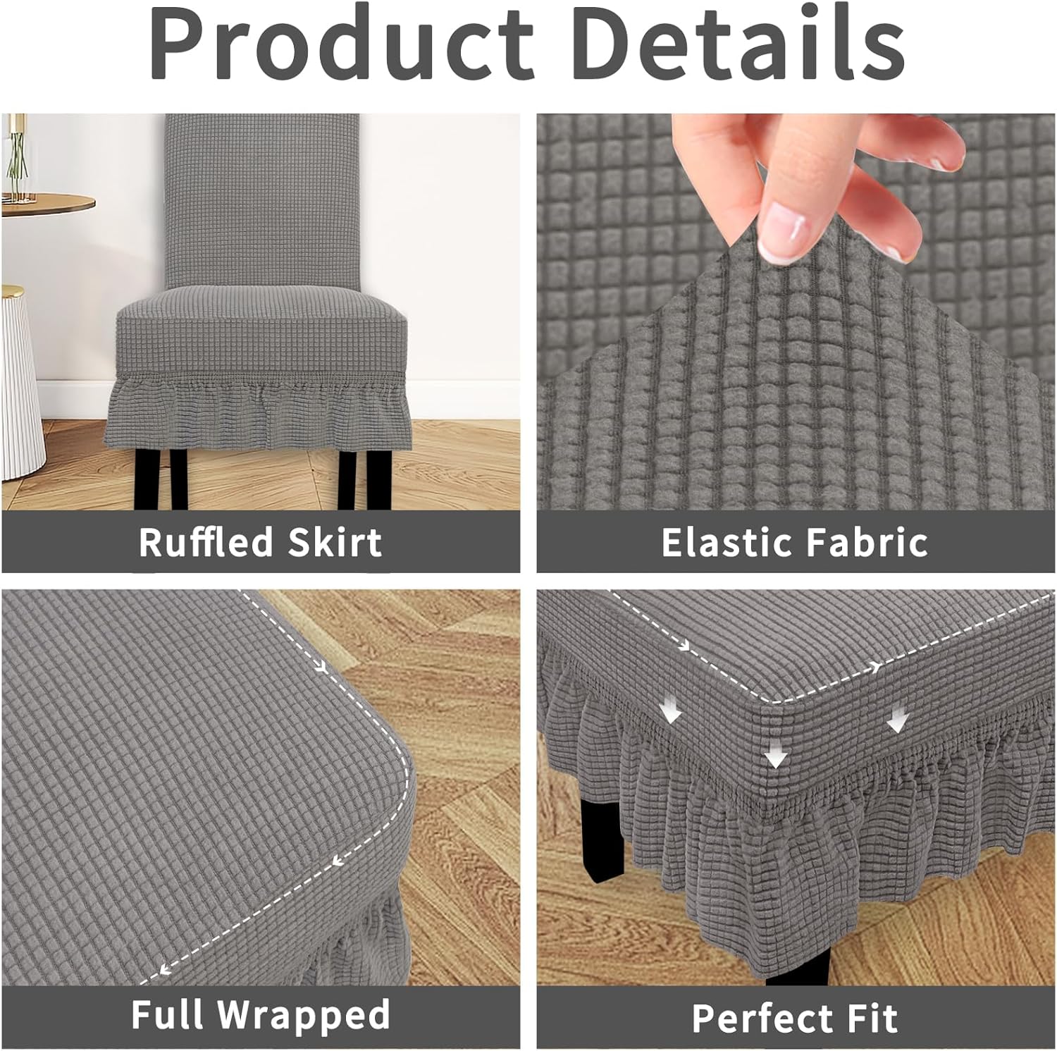 Easy-Going Dining Chair Covers Stretch Parsons Chair Slipcover with Skirt Chair Covers for Dining Room Restaurant Banquet (2 PCS, Light Gray)