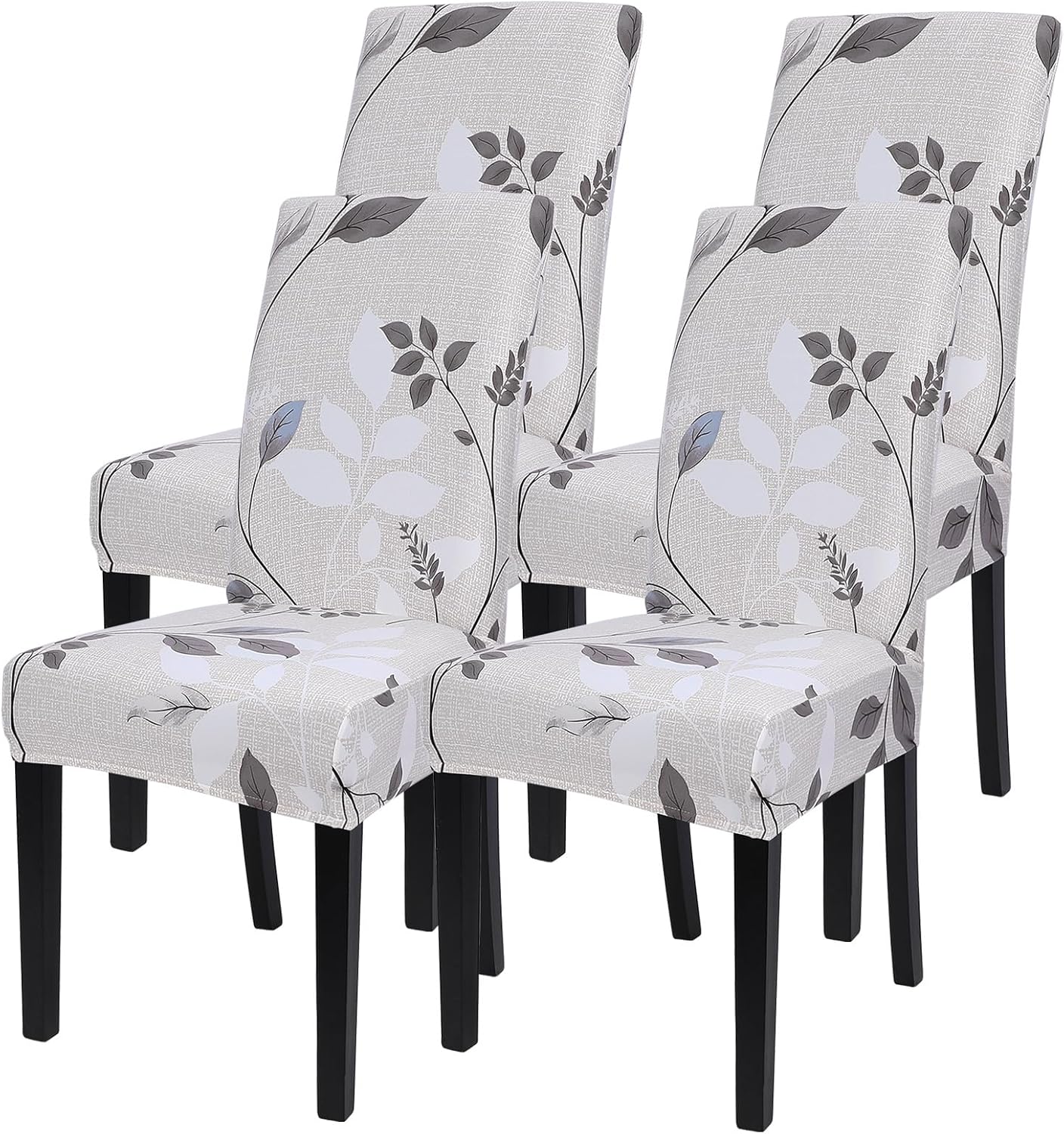 SearchI Chair Covers Slipcovers Set of 4, Spandex Super Fit Stretch Removable Washable Kitchen Parsons Protector for Dining Room,Hotel,Ceremony,Beige+Flowers