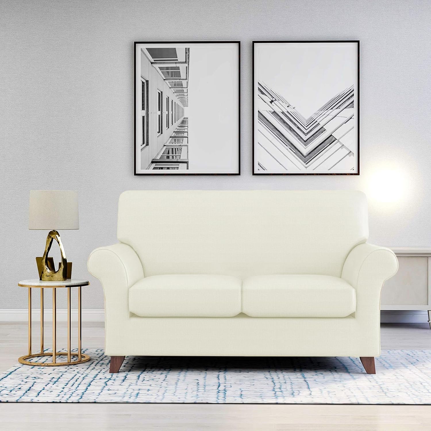 ZNSAYOTX 2 Piece Chair Covers for Living Room with Arms Anti Slip Stretch Arm Chair Slipcovers Sofa Armchair Slipcover Machine Washable Furniture Protector (Black and White, Chair)