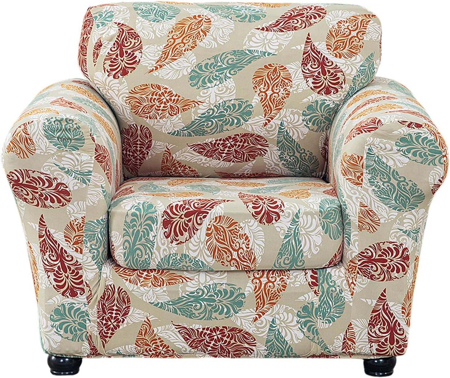 KRFOONN 2 Piece Chair Covers Printed Sofa Covers Couch Covers Washable Armchair Sofa Couch Slipcover Furniture Protector with Elastic Bottom for Living Room (Armchair, 23), Small