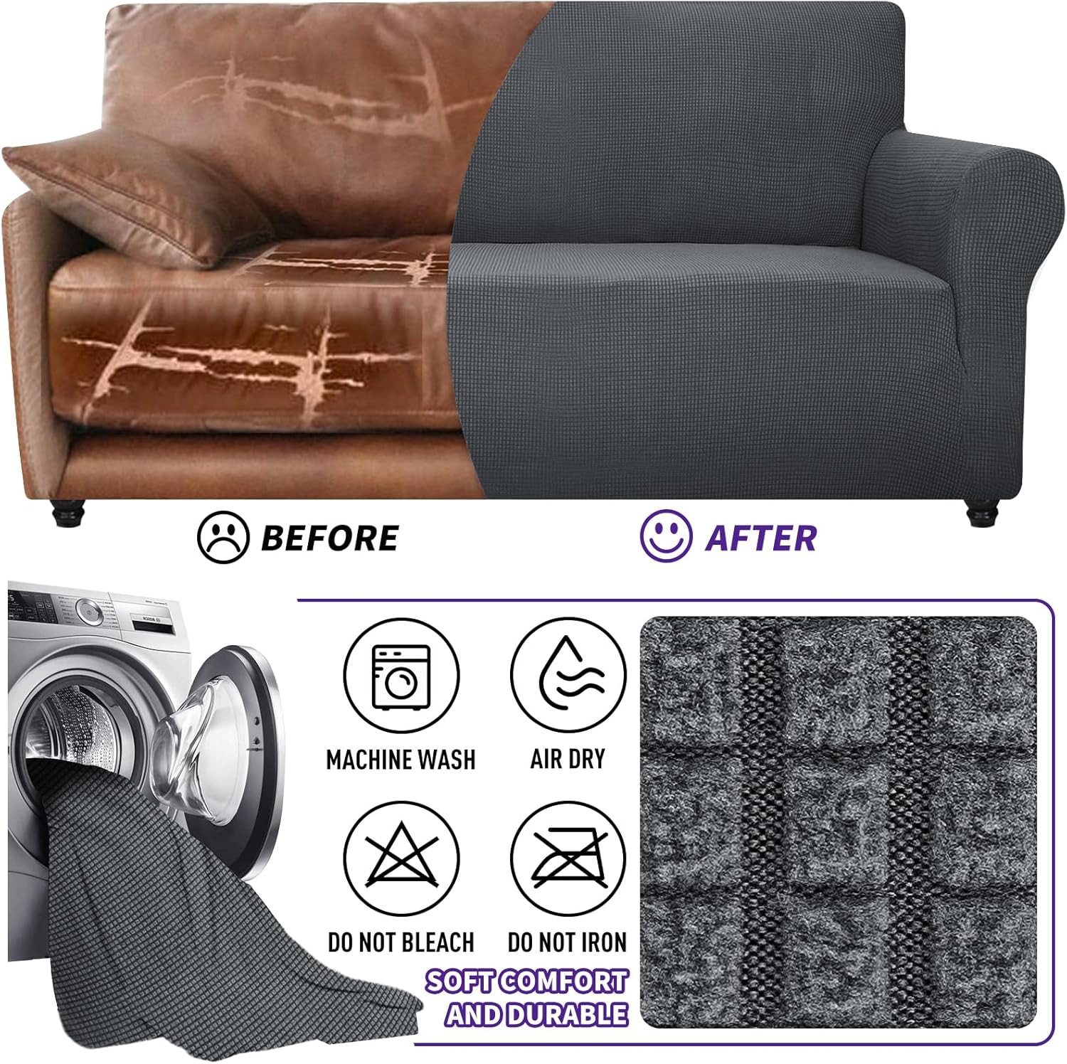 ZNSAYOTX Super Stretch Chair Slipcover Universal Sofa Chair Covers for Living Room Dogs Pet Furniture Protector Spandex Armchair Slipcovers with Anti Slip Foam Sticks (Dark Grey, Chair)