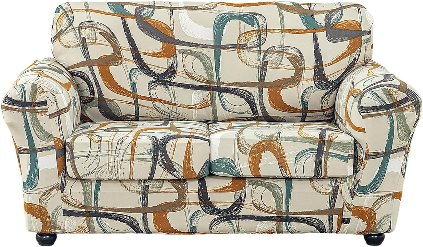 KRFOONN 2 Piece Chair Covers Printed Sofa Covers Couch Covers Washable Armchair Sofa Couch Slipcover Furniture Protector with Elastic Bottom for Living Room (Armchair, 23), Small