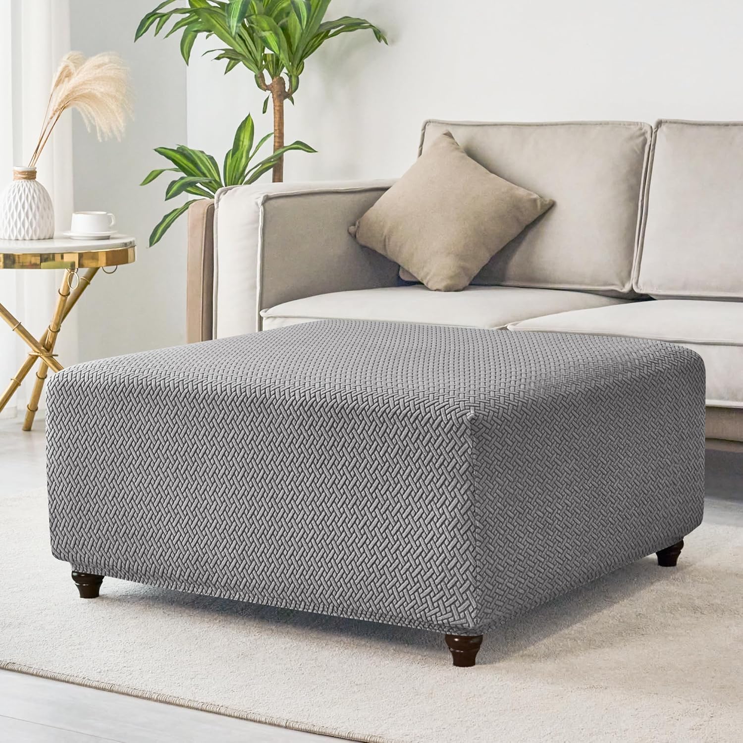 Stretch Knitted Jacquard Ottoman Cover