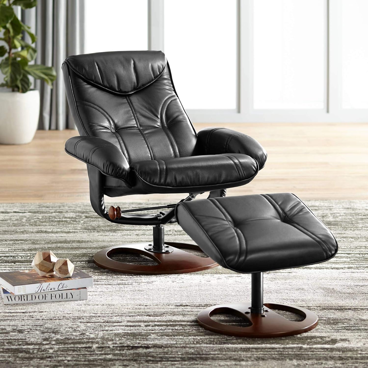 Leather Recliner with Ottoman Chair