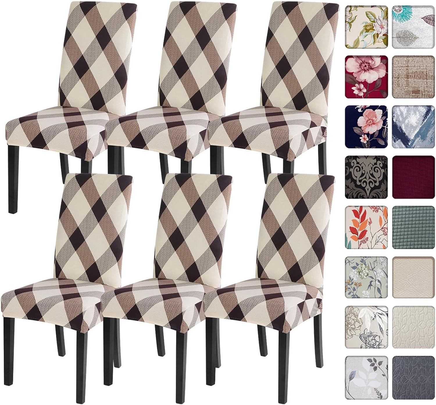 SearchI Chair Covers Slipcovers Set of 4, Spandex Super Fit Stretch Removable Washable Kitchen Parsons Protector for Dining Room,Hotel,Ceremony,Beige+Flowers