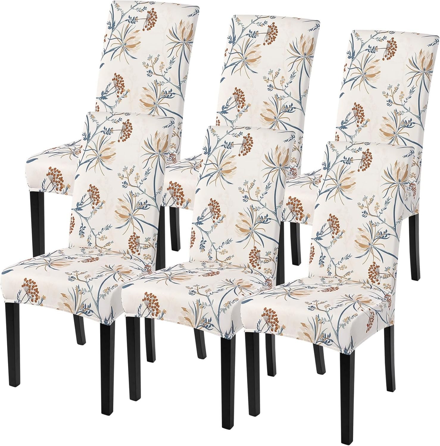 SearchI Chair Covers Slipcovers Set of 4, Spandex Super Fit Stretch Removable Washable Kitchen Parsons Protector for Dining Room,Hotel,Ceremony,Beige+Flowers