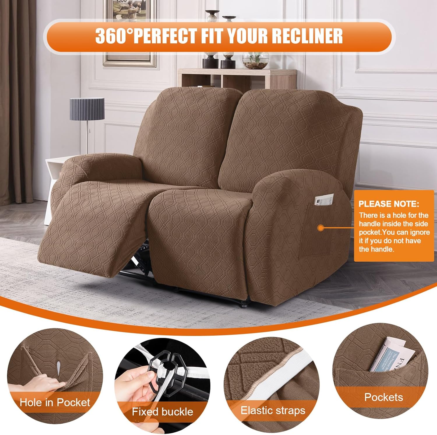 VANSOFY Recliner Chair Cover, 3-Pieces Stretch Recliner Covers for Recliner Chair Soft Reclining Chair Slipcover Furniture Protector for Dogs Cats(Dark Gray)