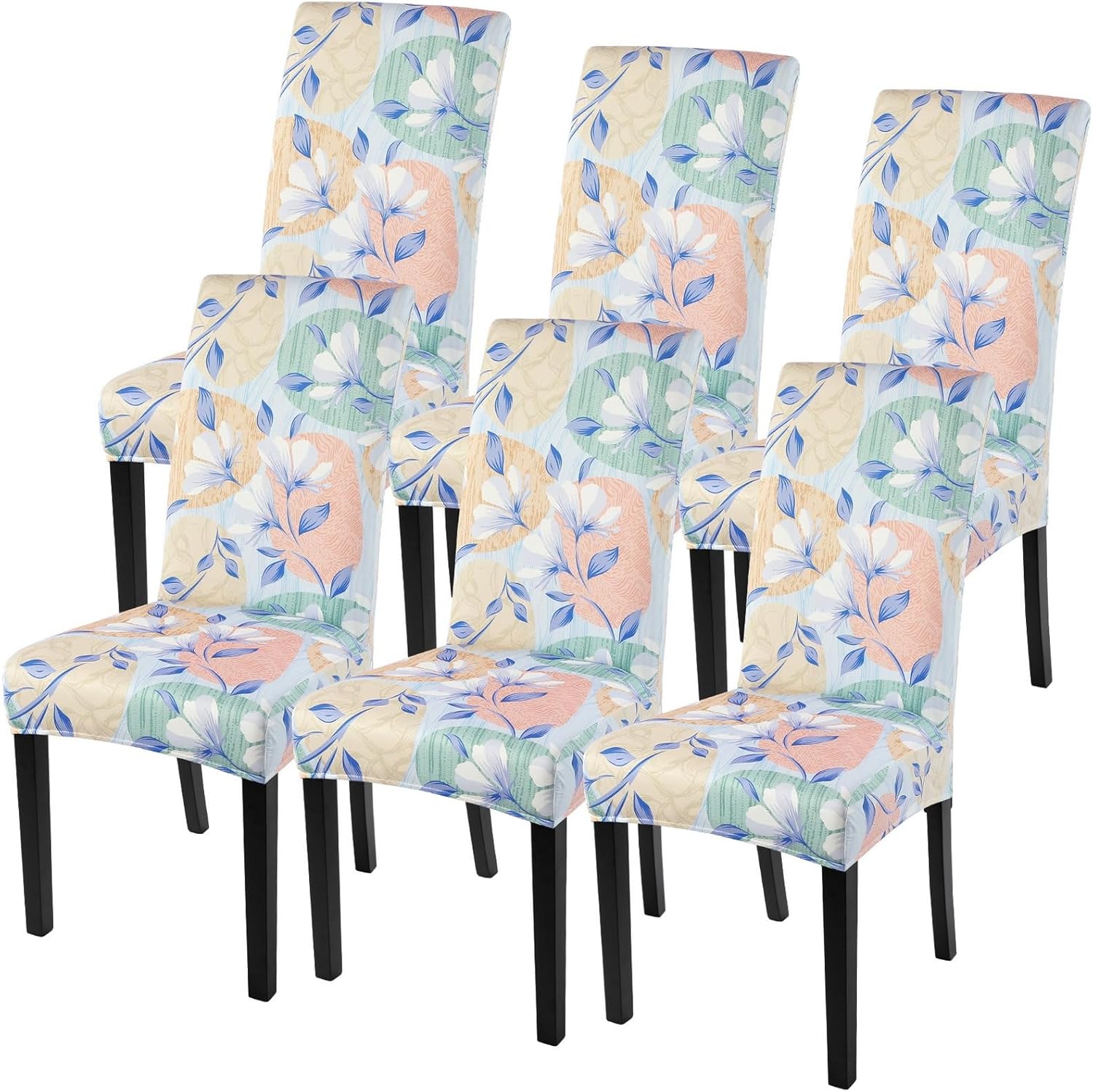 SearchI Chair Covers Slipcovers Set of 4, Spandex Super Fit Stretch Removable Washable Kitchen Parsons Protector for Dining Room,Hotel,Ceremony,Beige+Flowers