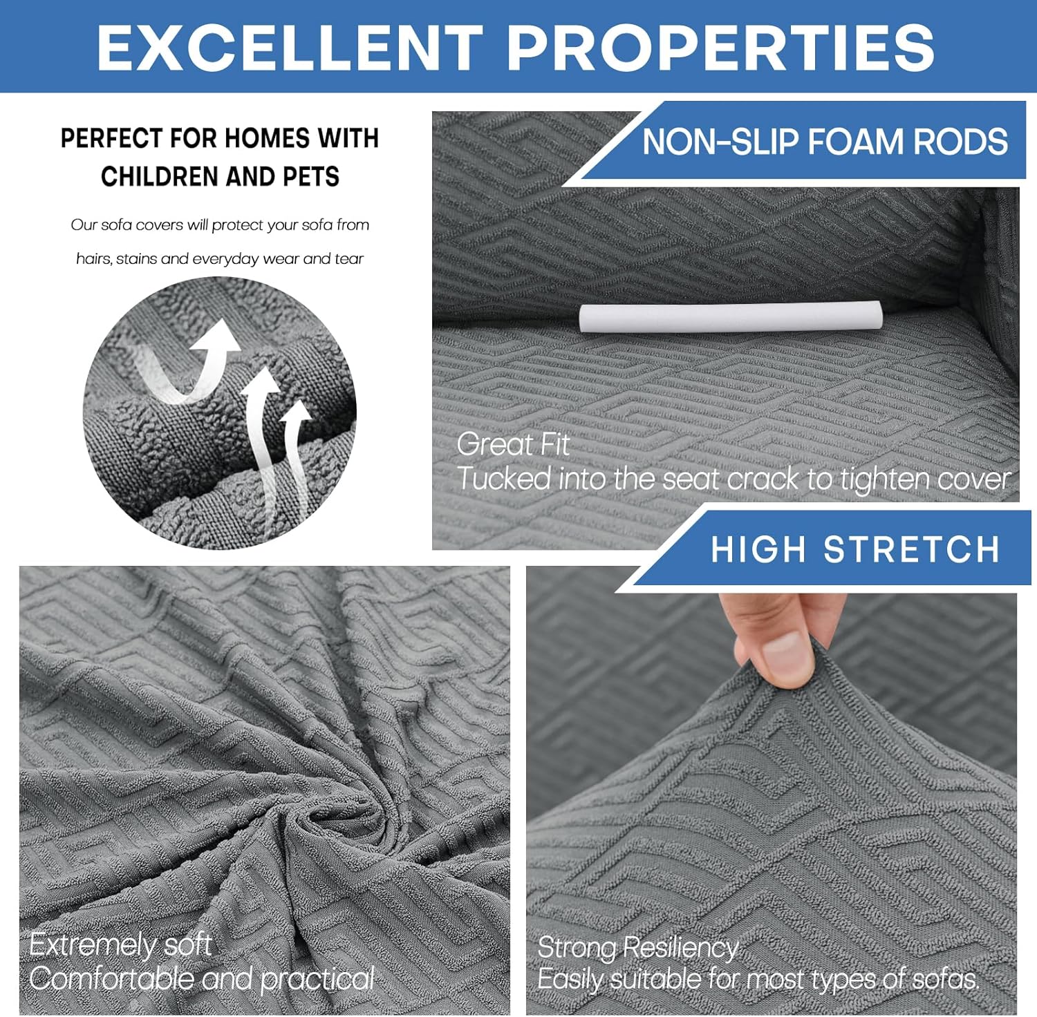 XINEAGE 2025 New Stretch Armchair Covers 1 Piece Chair Slipcovers Chair Protector for Living Room Thick Soft Chair Cover with Elastic Bottom Couch Cover for Pets Kids (31"-46", Light Gray)