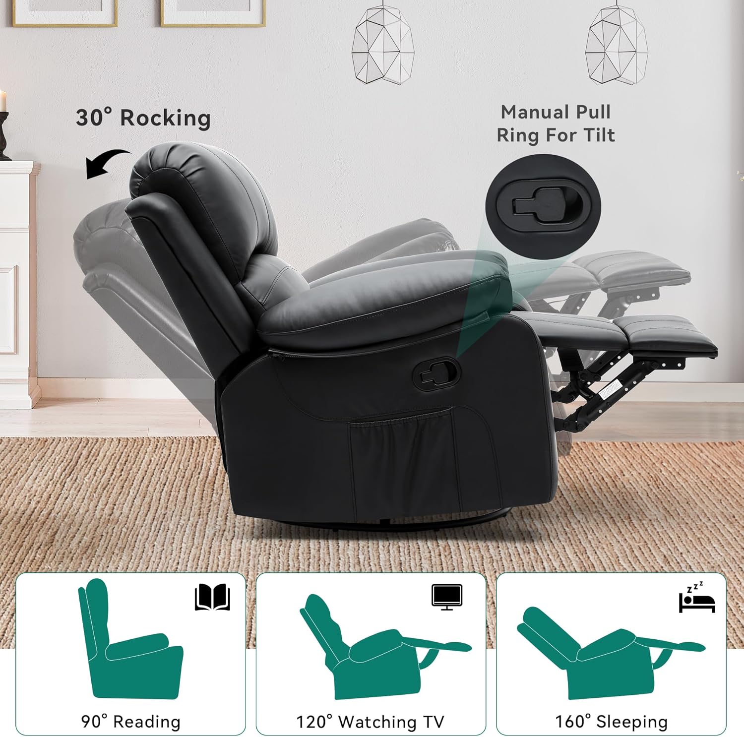 Oversized Rocker Recliner Chair with Heat and Massage