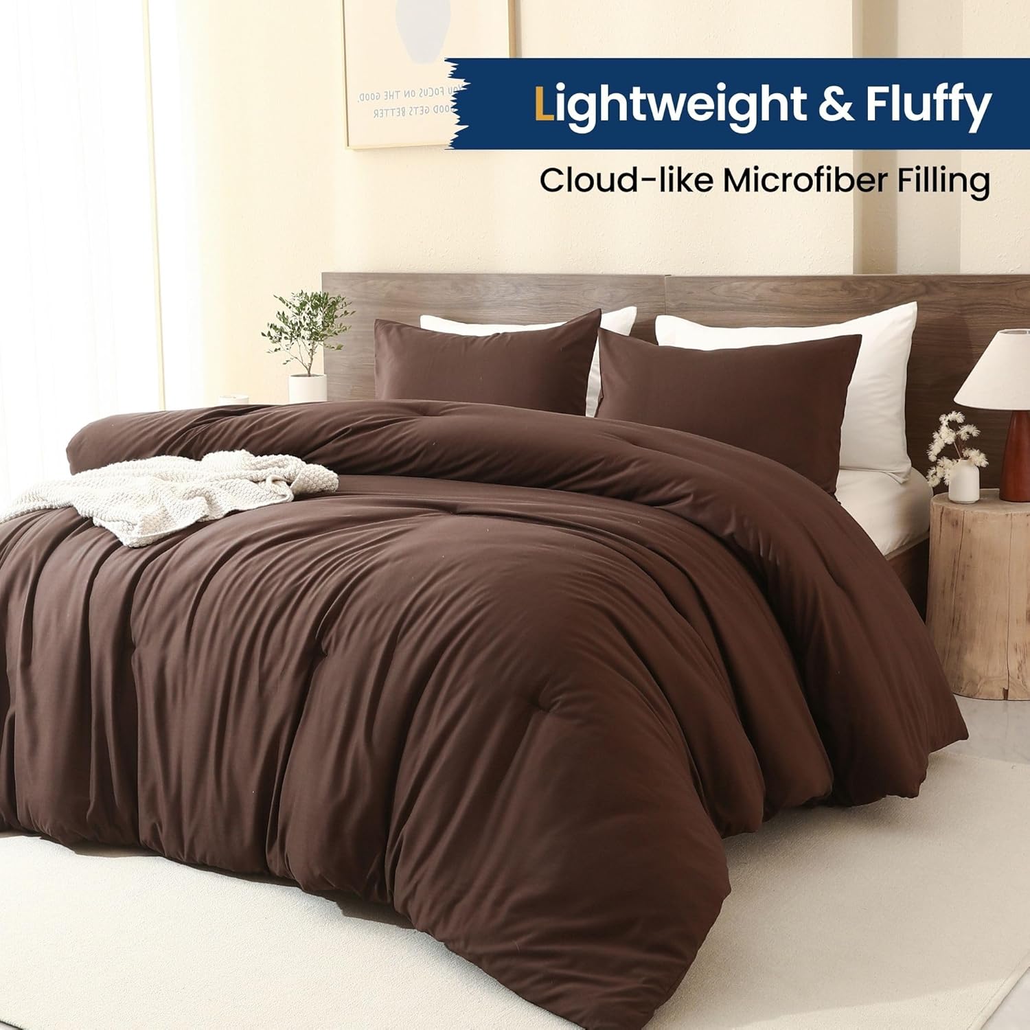 Earthy Brown Comforter Queen Size, Neutral 3 Pieces Comforter Set