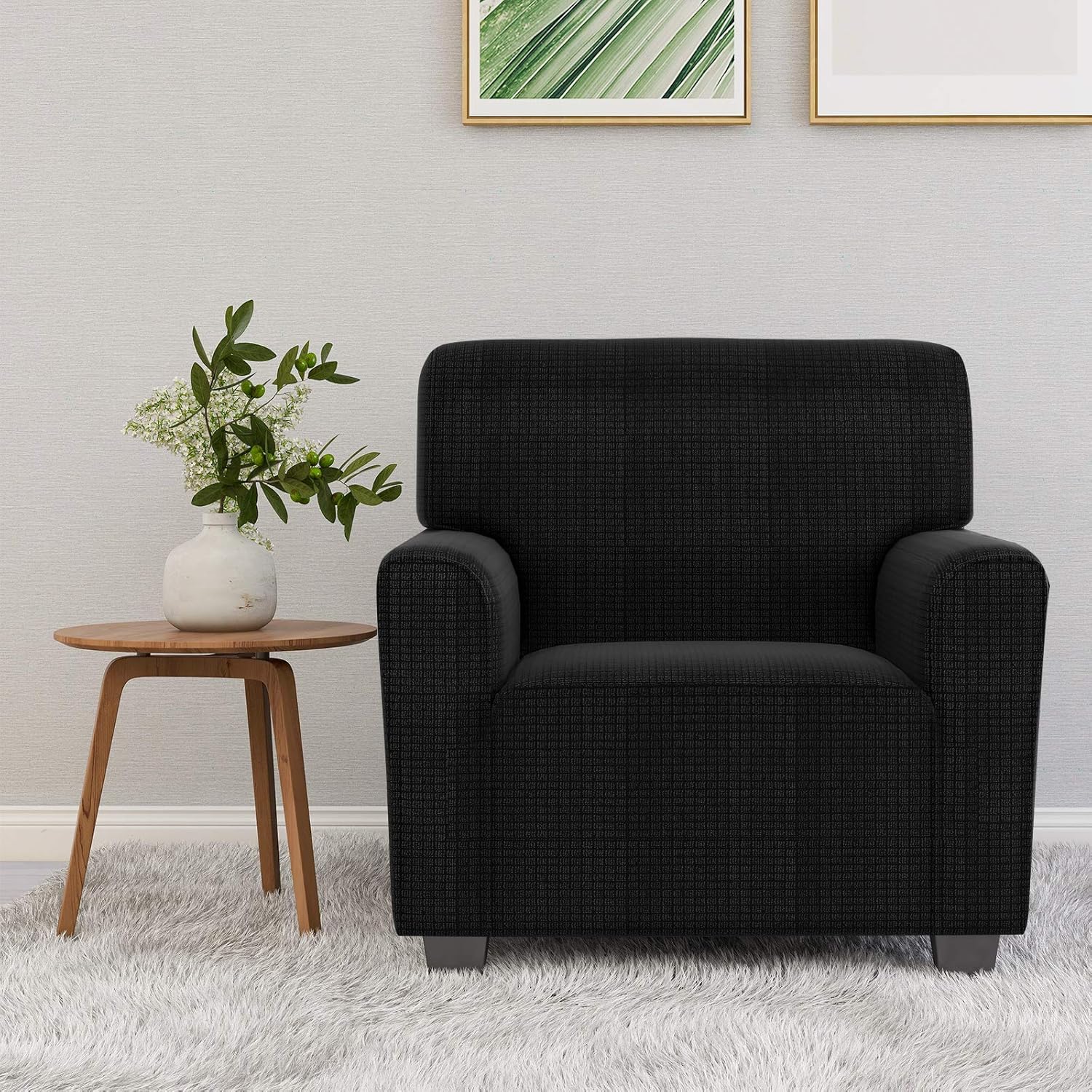 ZNSAYOTX Chair Slipcovers with Arms for Living Room High Stretchy Spandex Pet Friendly Armchair Furniture Protection Covers (Black and White, Chair)