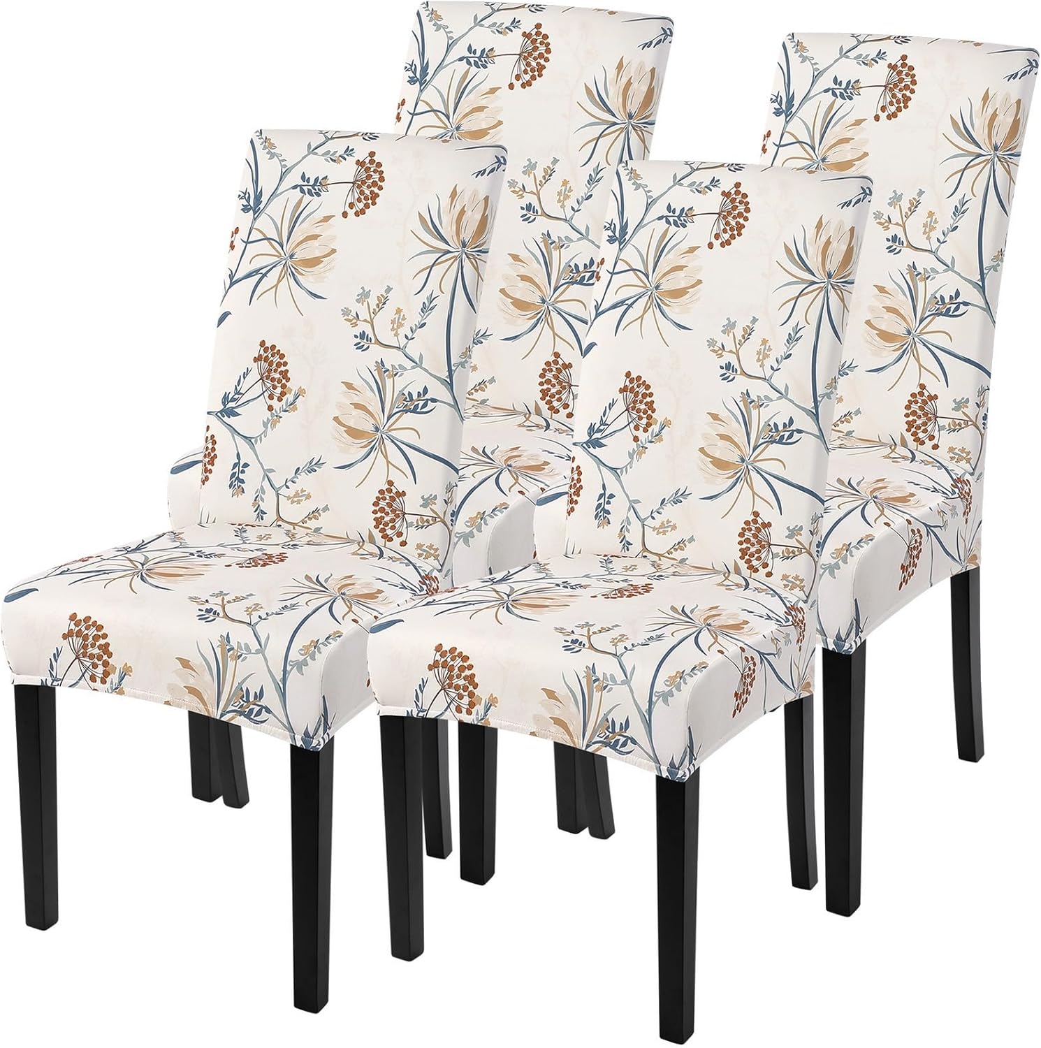 SearchI Chair Covers Slipcovers Set of 4, Spandex Super Fit Stretch Removable Washable Kitchen Parsons Protector for Dining Room,Hotel,Ceremony,Beige+Flowers