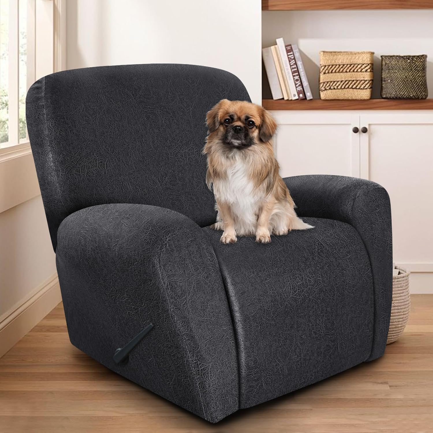 Leather Like Recliner Chair Covers Heavy Duty, 4 Pieces Lazy Boy Recliner Cover for Recliner Chair, Leather Cover for Recliner slipcovers Washable for Pets (Dark Brown)