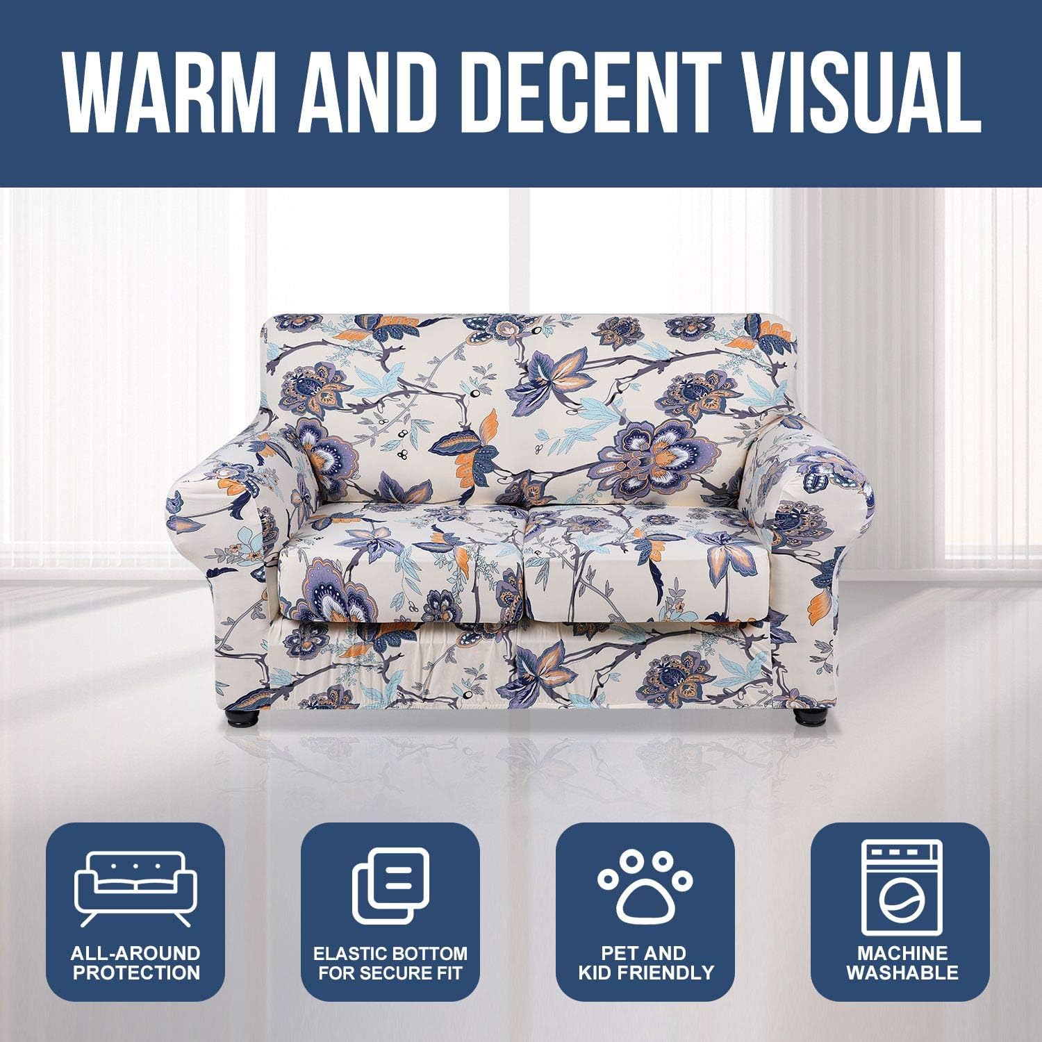 hyha Couch Covers, Chair/Sofa Covers, Floral Pattern, Stretch, Printed, 2 Pieces, Armchair Slipcover, Separate Couch Cushion Slipcover, Furniture Protector for Dogs(Armchair, Paisley Floral)
