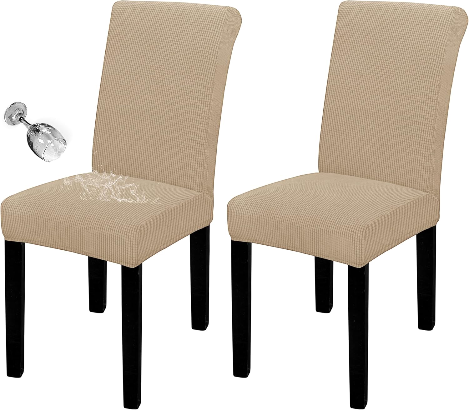 Easy-Going 100% Waterproof Dining Room Chair Cover Set of 6, Stretch Jacquard Parson Chair Slipcover Removable Washable Chair Protector for Home, Restaurant, Banquet (Large, Light Gray)