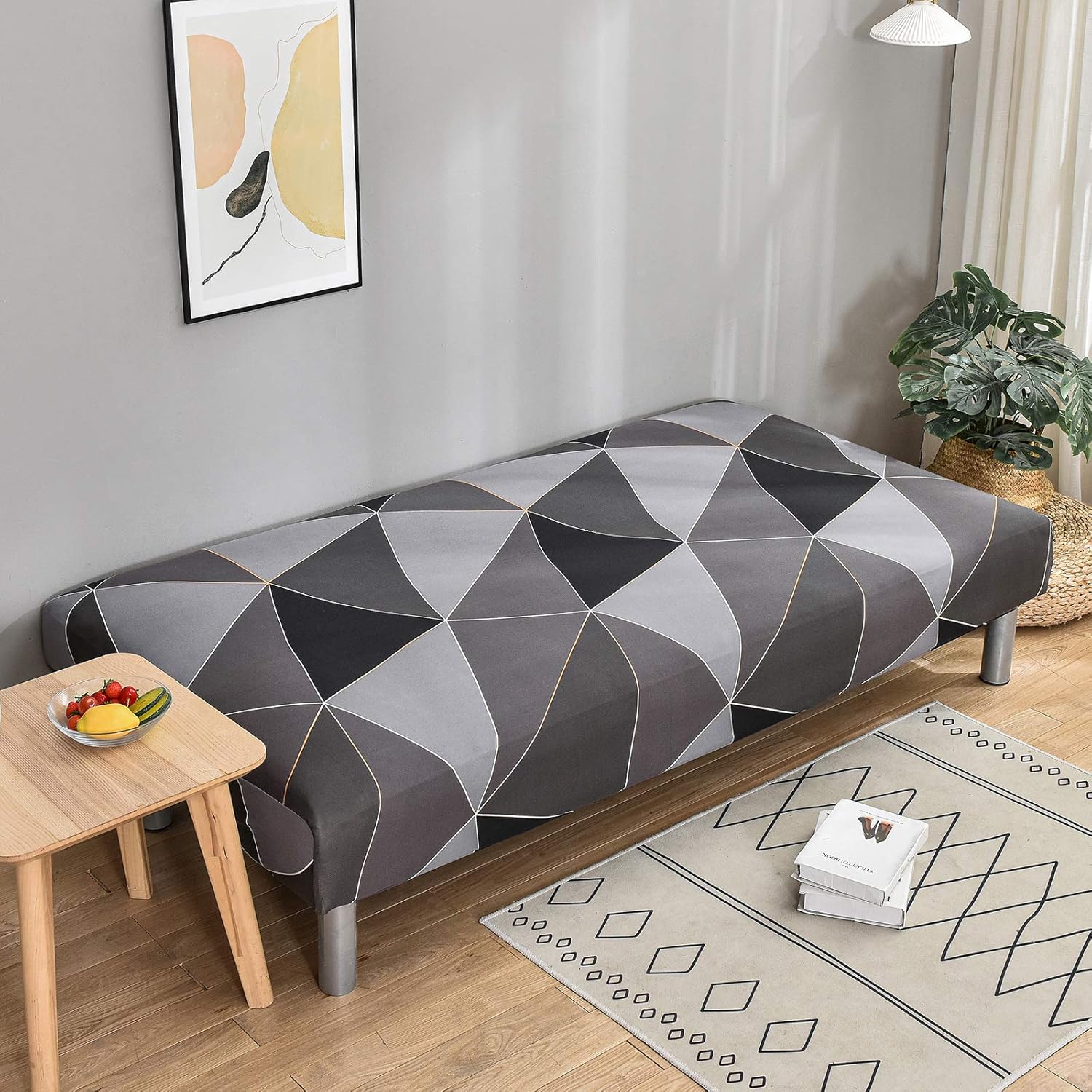 Linen Blue Armless Sofa Bed Cover