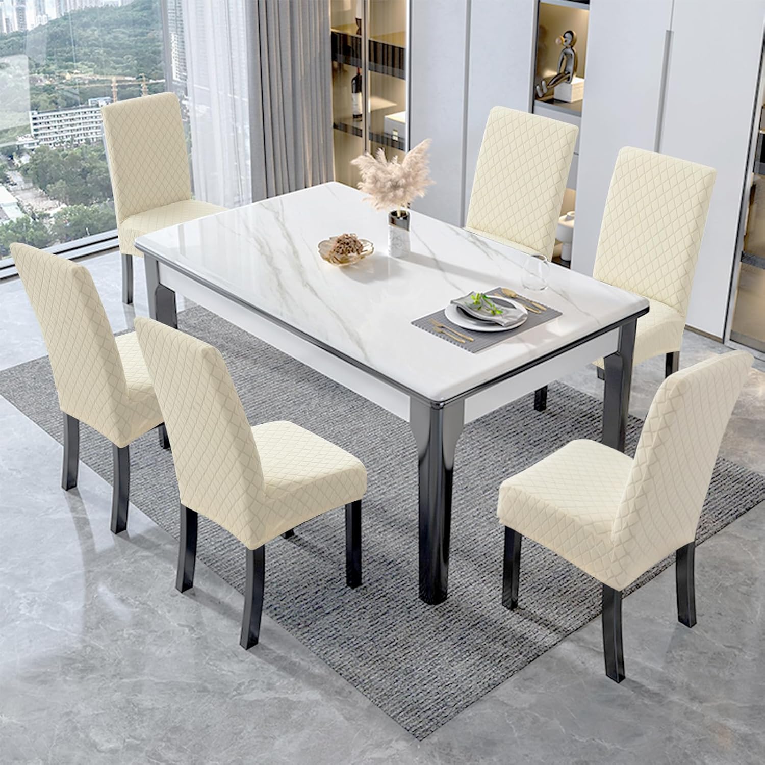 Genina 100% Waterproof Chair Covers for Dining Room Set of 4, Stretch Parson Chair Slipcovers for Kitchen Chairs, Washable Chair Protectors, Leaves-Warm Gray