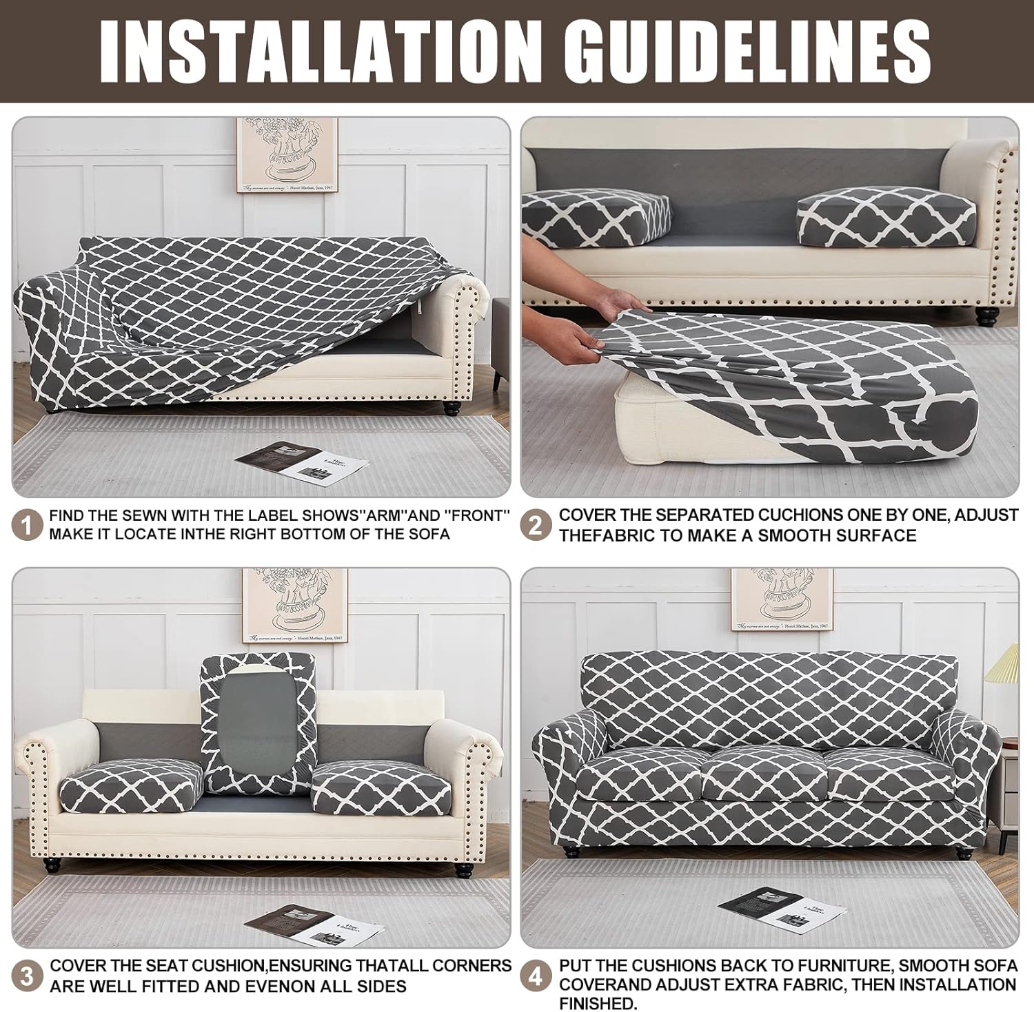 SearchI Stretch Sofa Cover Printed Couch Covers, Floral Pattern 2 Piece Armchair Slipcover with Separate Chair Cushion Cover, Washable Furniture Protector for Living Room(Armchair, Ball Flower)