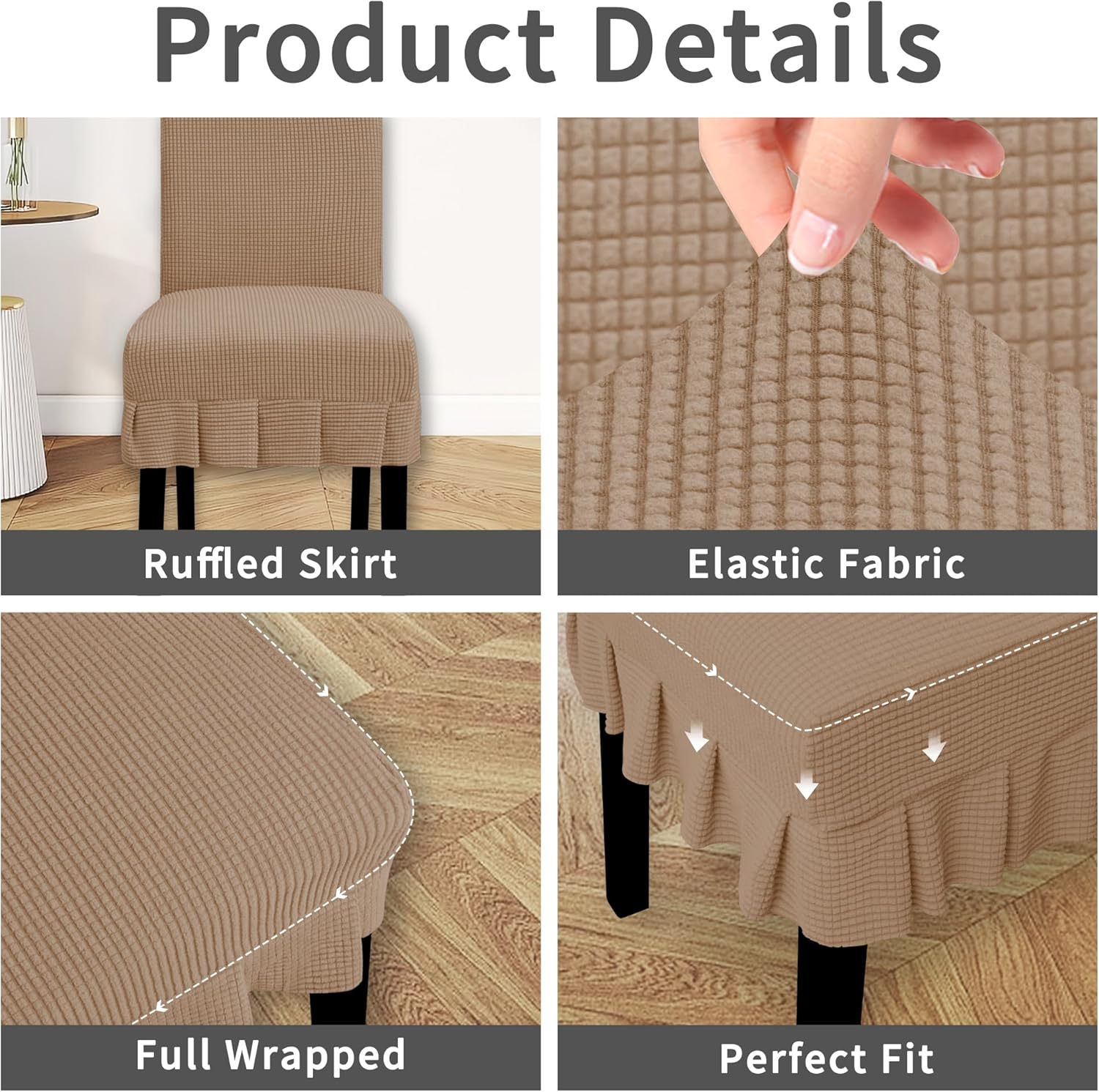 Easy-Going Dining Chair Covers Stretch Parsons Chair Slipcover with Skirt Chair Covers for Dining Room Restaurant Banquet (2 PCS, Light Gray)