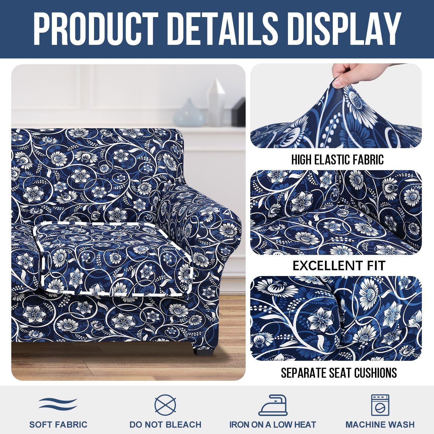 hyha Couch Covers, Chair/Sofa Covers, Floral Pattern, Stretch, Printed, 2 Pieces, Armchair Slipcover, Separate Couch Cushion Slipcover, Furniture Protector for Dogs(Armchair, Paisley Floral)