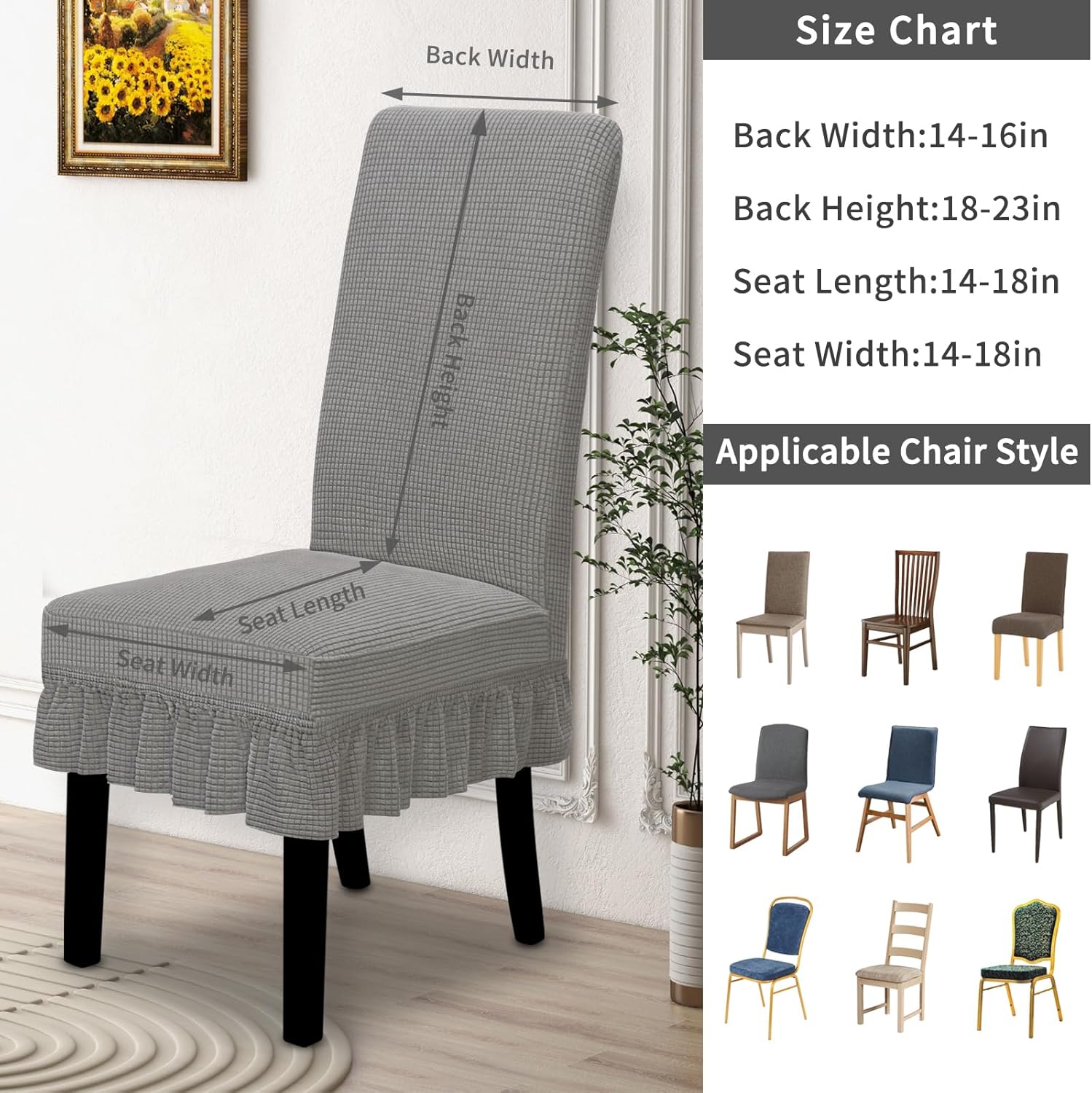 Easy-Going Dining Chair Covers Stretch Parsons Chair Slipcover with Skirt Chair Covers for Dining Room Restaurant Banquet (2 PCS, Light Gray)