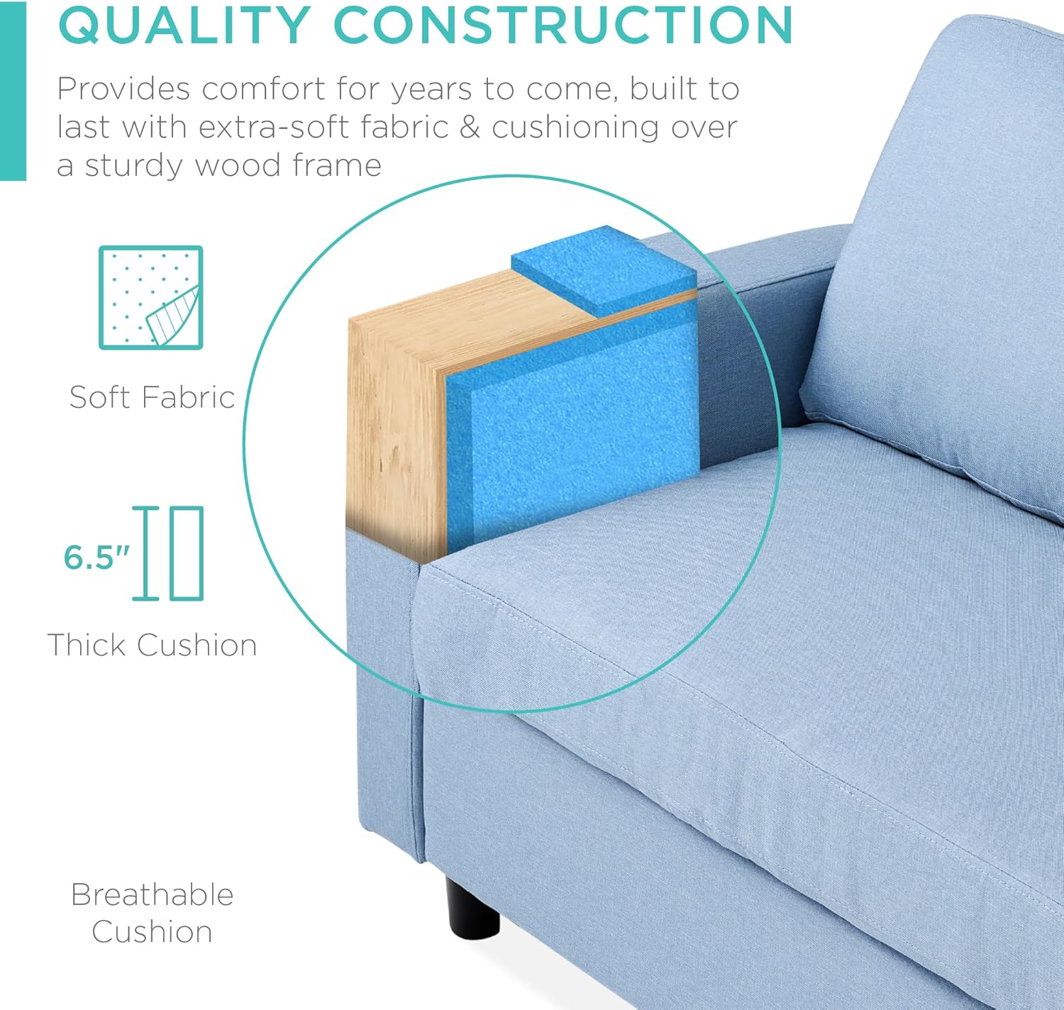 Best Choice Products Upholstered Sectional Sofa for Home, Apartment, Dorm, Bonus Room, Compact Spaces w/Chaise Lounge, 3-Seat, L-Shape Design, Reversible Ottoman Bench, 680lb Capacity - Light Gray