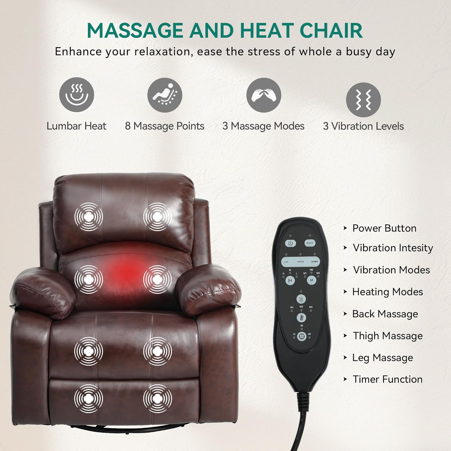 Oversized Rocker Recliner Chair with Heat and Massage