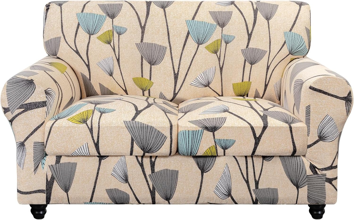 SearchI Stretch Sofa Cover Printed Couch Covers, Floral Pattern 2 Piece Armchair Slipcover with Separate Chair Cushion Cover, Washable Furniture Protector for Living Room(Armchair, Ball Flower)