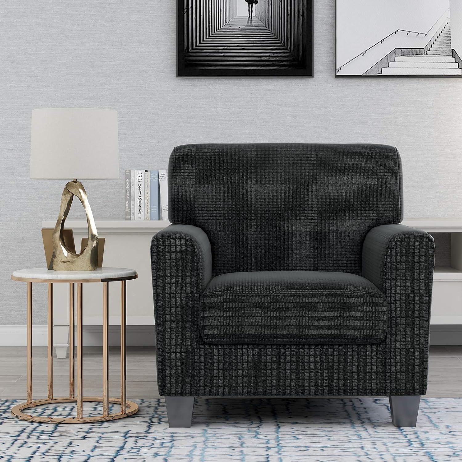 ZNSAYOTX 2 Piece Chair Covers for Living Room with Arms Anti Slip Stretch Arm Chair Slipcovers Sofa Armchair Slipcover Machine Washable Furniture Protector (Black and White, Chair)