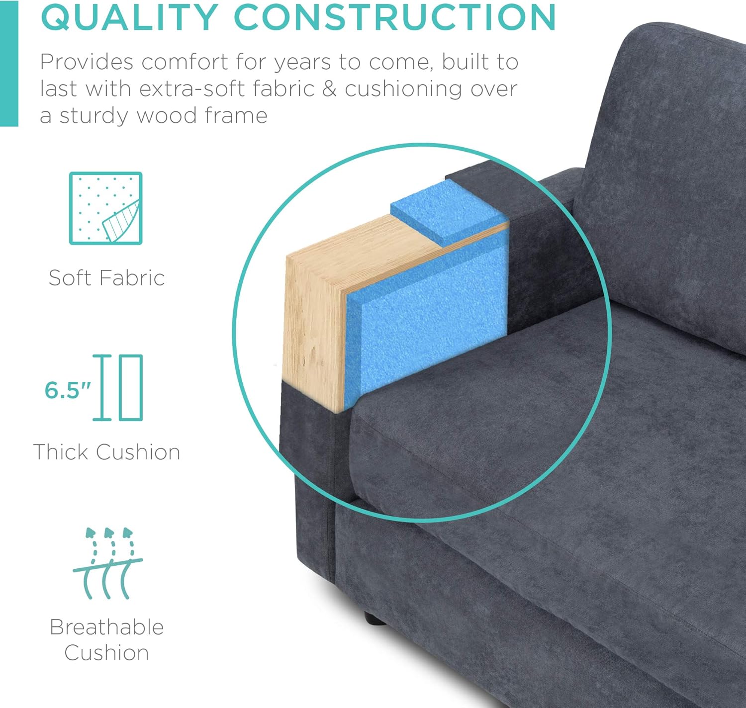 Best Choice Products Upholstered Sectional Sofa for Home, Apartment, Dorm, Bonus Room, Compact Spaces w/Chaise Lounge, 3-Seat, L-Shape Design, Reversible Ottoman Bench, 680lb Capacity - Light Gray