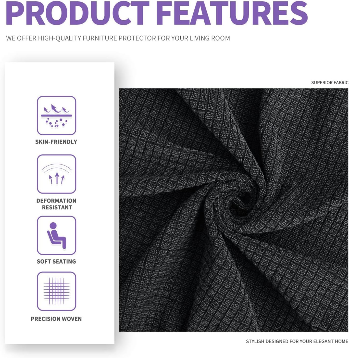 ZNSAYOTX 2 Piece Chair Covers for Living Room with Arms Anti Slip Stretch Arm Chair Slipcovers Sofa Armchair Slipcover Machine Washable Furniture Protector (Black and White, Chair)