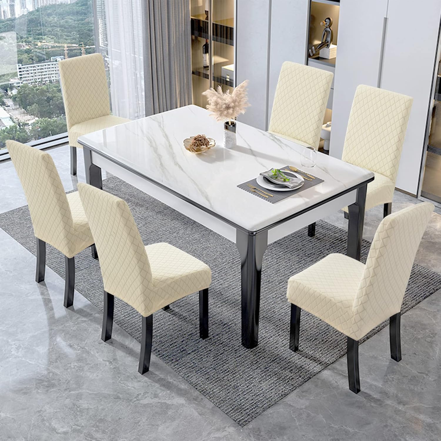 Genina 100% Waterproof Chair Covers for Dining Room Set of 4, Stretch Parson Chair Slipcovers for Kitchen Chairs, Washable Chair Protectors, Leaves-Warm Gray