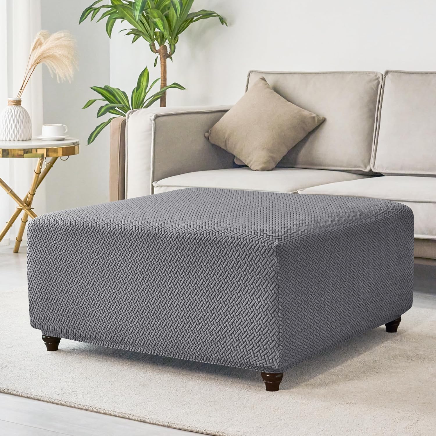 Stretch Knitted Jacquard Ottoman Cover