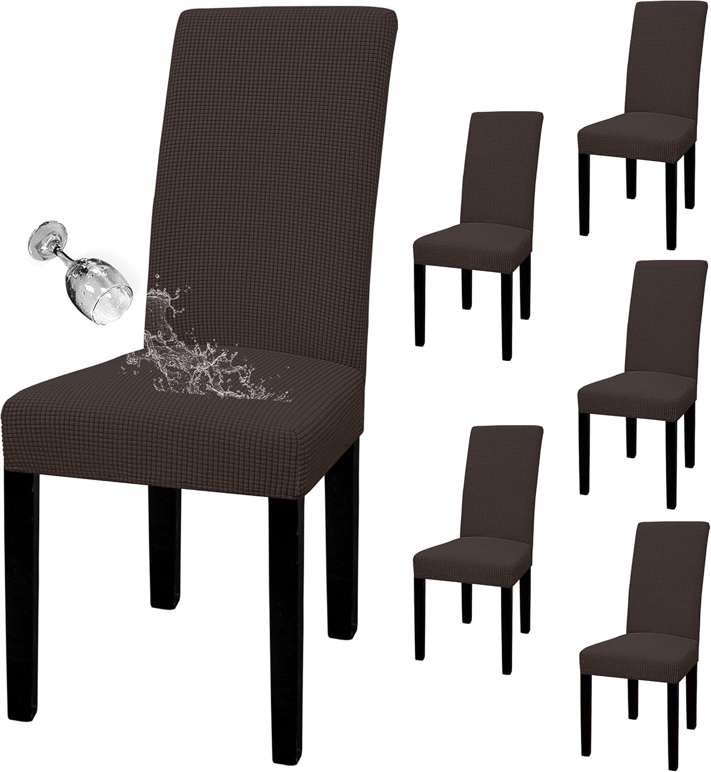 Easy-Going 100% Waterproof Dining Room Chair Cover Set of 6, Stretch Jacquard Parson Chair Slipcover Removable Washable Chair Protector for Home, Restaurant, Banquet (Large, Light Gray)