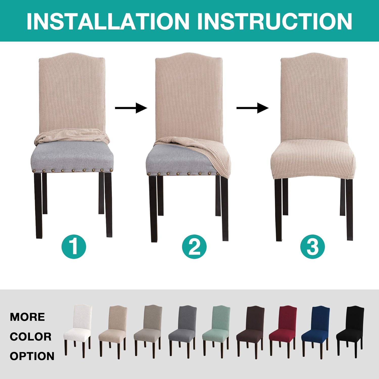 Turquoize Dining Chair Covers - Stretch, Removable, Set of 2 - Parson Dining Chair Protector Covers for Home, Hotel, Ceremony (2, Biscotti Beige)