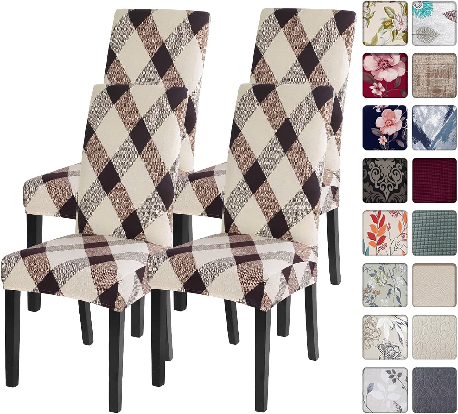 SearchI Chair Covers Slipcovers Set of 4, Spandex Super Fit Stretch Removable Washable Kitchen Parsons Protector for Dining Room,Hotel,Ceremony,Beige+Flowers