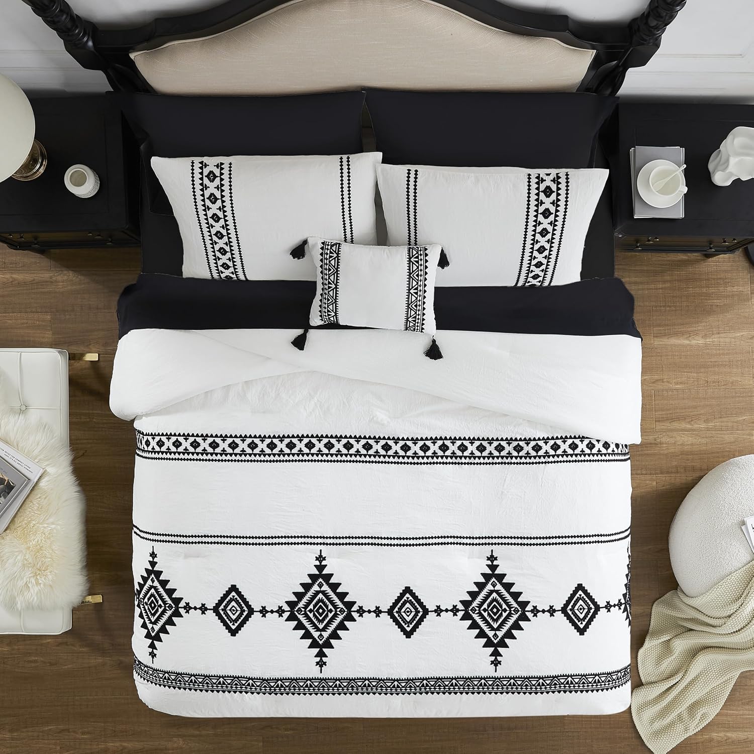 Olive Green Embroidery Comforters Set Queen Size