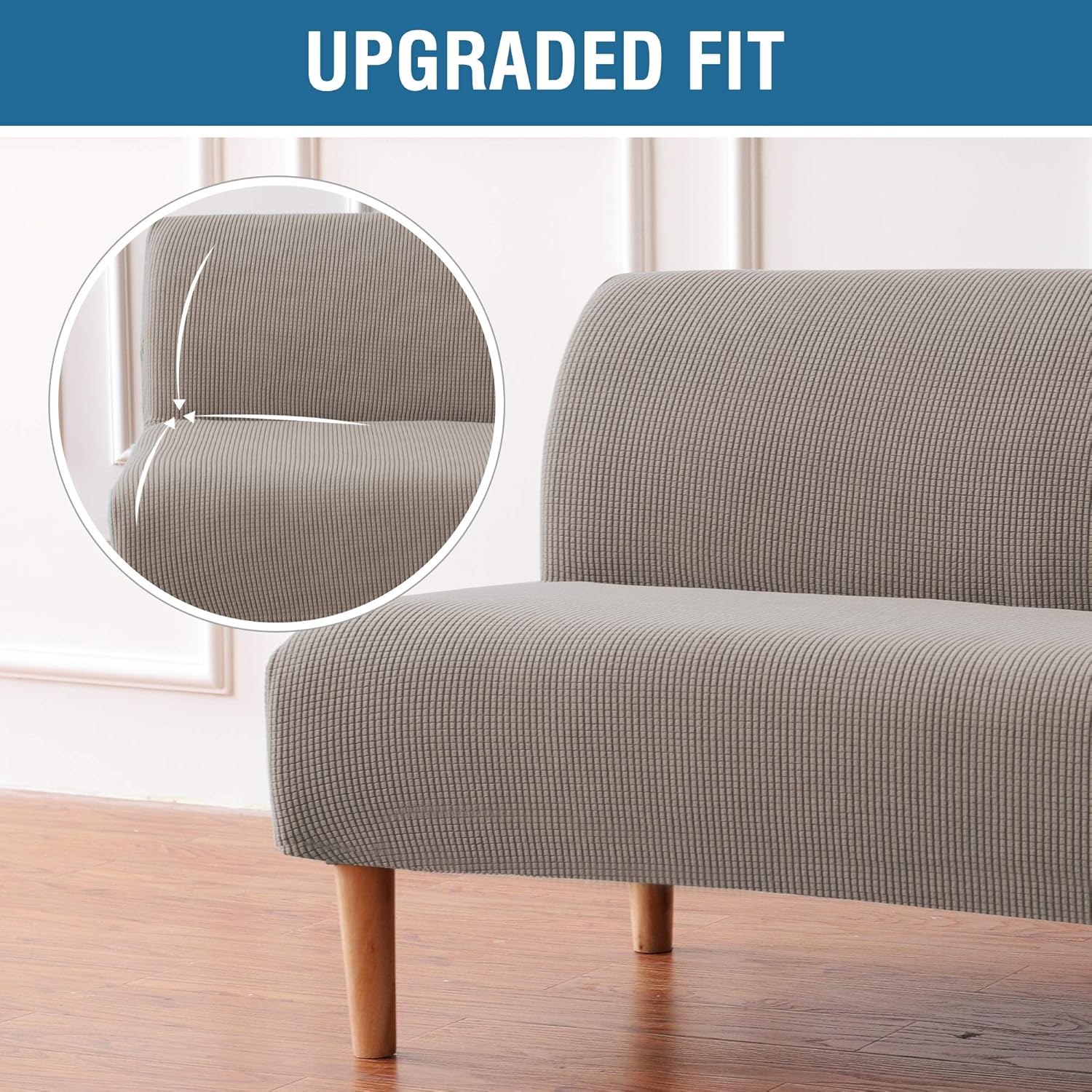 H.VERSAILTEX Armless Futon Cover Stretch Sofa Bed Slipcover Protector Elastic Feature Rich Textured High Spandex Small Checks Jacquard Fabric Futon Cover, Machine Washable, Gray