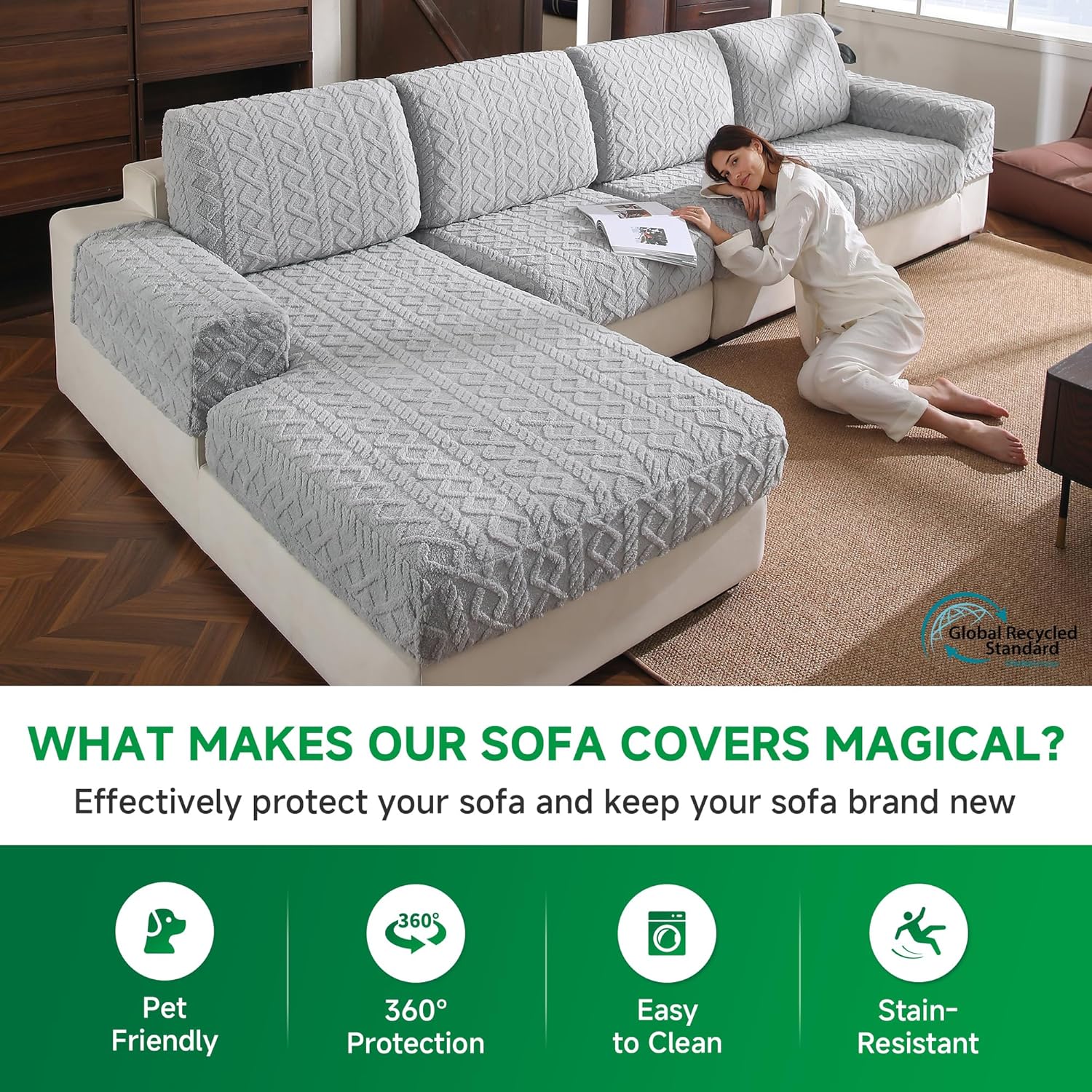 Couch Cushion Covers, Super Soft Thicker Fleece Sofa Cover Stretch Sectional Sofa Slipcover Washable Pet Friendly Anti-Slip Stain Resistant Furniture Cover for Home(1 Back Cover,Dark Gray)