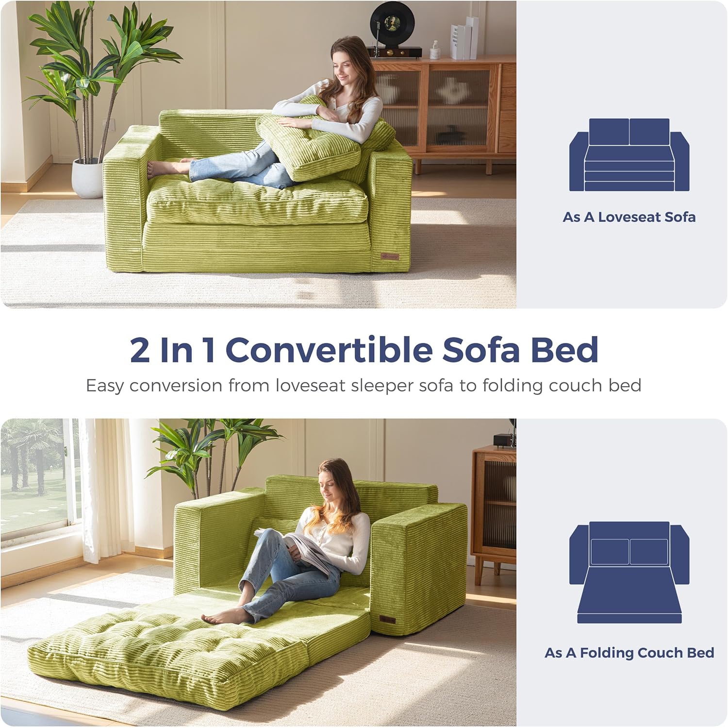 Convertible Sofa Bed, Pull Out Loveseat