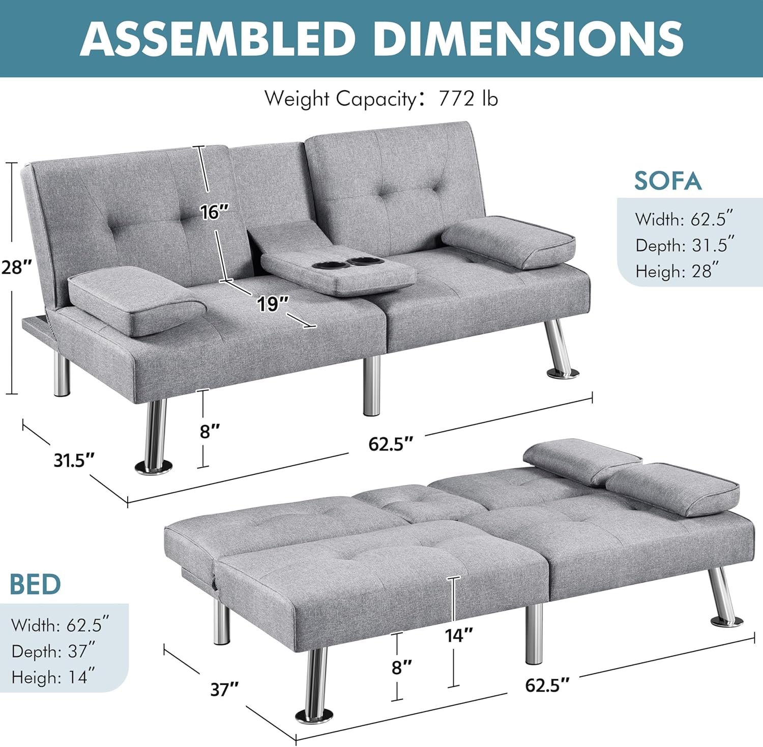 Convertible Sofa Bed Adjustable