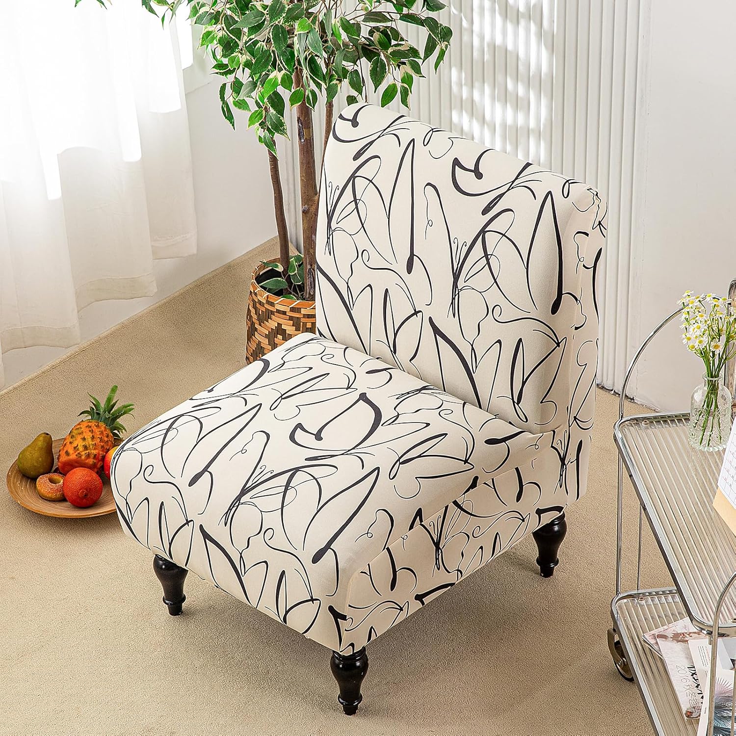 Eco-Ancheng Armless Chair Slipcover Removable Armless Accent Chairs Covers Washable Armless Slipper Chair Slipcover Printed Armless Chair Furniture Protector Covers for Living Dining Room Hotel